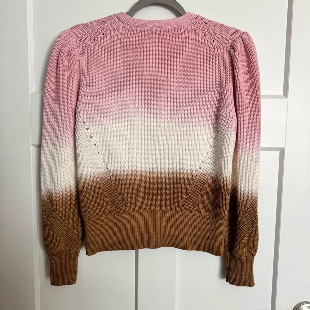 Veronica Beard Parula Dip Dye Cotton Pink Cream Tan Cardigan Sweater Size Small